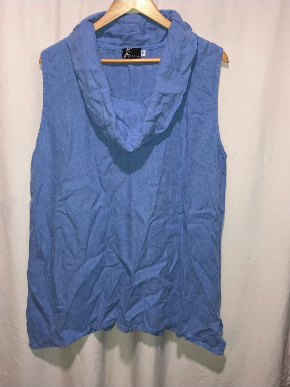 Sleeveless Hooded Linen Top - Blue